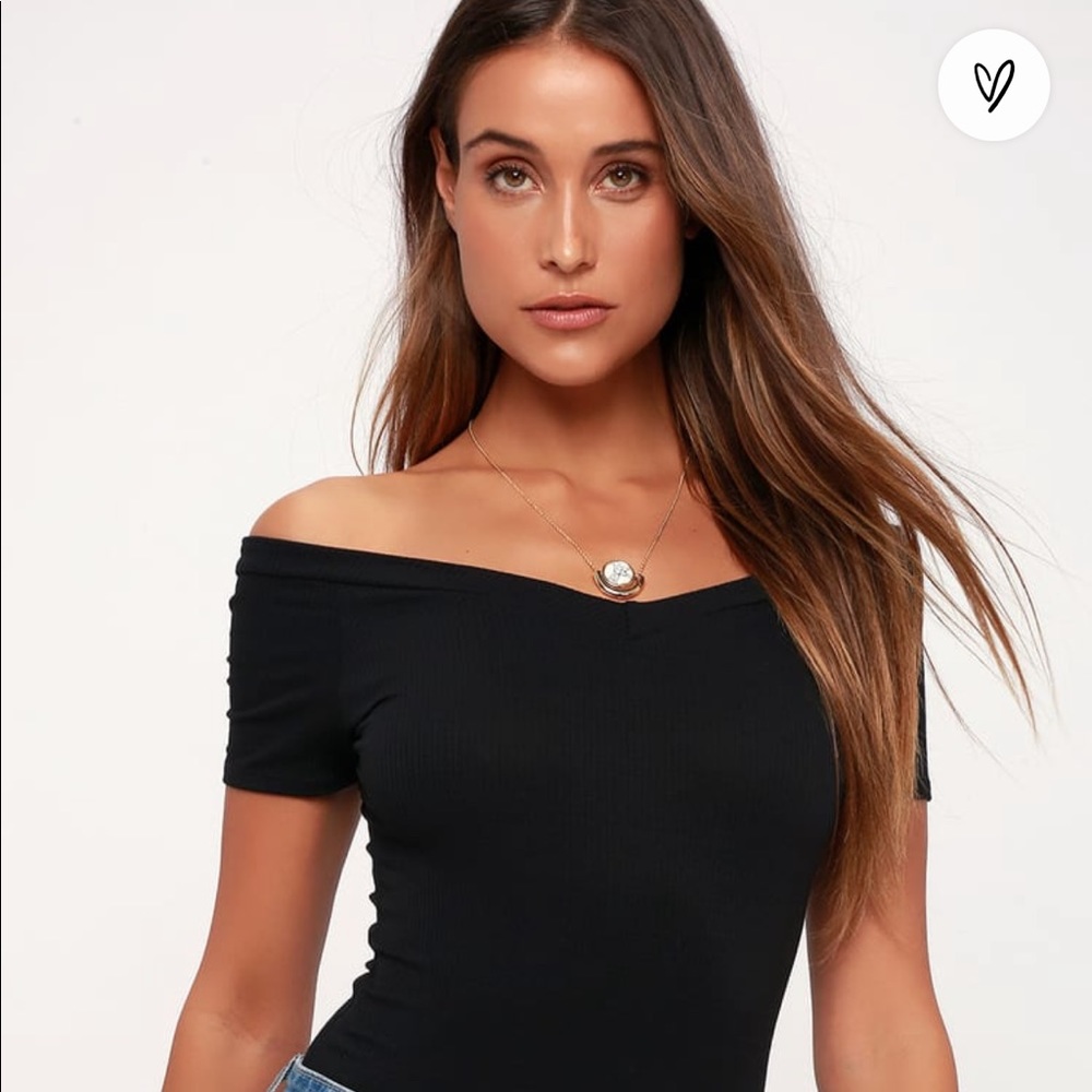 Lulu’s Sandpiper Black Ribbed Off-the-Shoulder Bodysuit